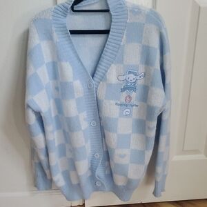 Blue and White Checkered Cardigan